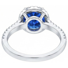 Afbeelding in Gallery-weergave laden, Ronde Sri Lanka blauwe saffier Halo Natuurlijke echte diamanten ( niet in een laboratorium gekweekt ) ring 2,20 karaat goud 14K