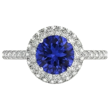Afbeelding in Gallery-weergave laden, Ronde briljant geslepen 6.75 ct tanzaniet en Natuurlijke echte diamanten ( niet in een laboratorium gekweekt ) ring goud wit