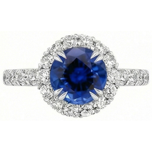 Afbeelding in Gallery-weergave laden, echte round saffier 3.50karaat ring close-up detail