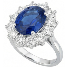 Afbeelding in Gallery-weergave laden, Ronde en ovale Ceylon saffier 6 karaat Natuurlijke echte diamanten ( niet in een laboratorium gekweekt ) ring wit goud 14K