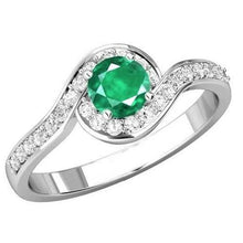 Afbeelding in Gallery-weergave laden, Ronde geslepen 2,26 karaat groene smaragd & diamanten verlovingsring