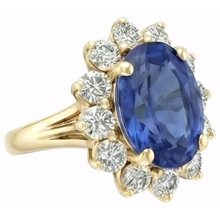 Afbeelding in Gallery-weergave laden, Ronde geslepen Sri Lanka blauwe saffier Natuurlijke echte diamanten ( niet in een laboratorium gekweekt ) 3 ct ring