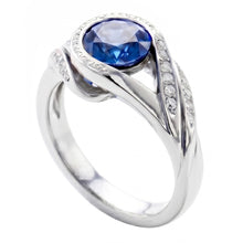 Afbeelding in Gallery-weergave laden, Ronde geslepen blauwe saffier en Natuurlijke echte diamanten ( niet in een laboratorium gekweekt ) 2.50 ct ring wit goud 14k