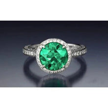 Afbeelding in Gallery-weergave laden, Ronde geslepen groene smaragd met diamanten verlovingsring 8,5 karaat 14K goud