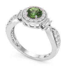 Afbeelding in Gallery-weergave laden, Ronde groene saffier Natuurlijke echte diamanten ( niet in een laboratorium gekweekt ) ring witgouden sieraden 1.35 ct.