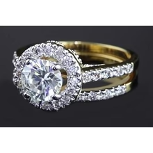 Afbeelding in Gallery-weergave laden, Ronde Echt Diamant 3 Karaat Jubileumring Split Shank Sieraden Halo