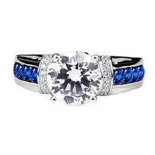 Afbeelding in Gallery-weergave laden, Ronde Echt Diamanten Geaccentueerde Blauwe Saffierstenen Ring 3 Karaat