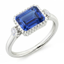 Afbeelding in Gallery-weergave laden, Ronde Natuurlijke echte diamant ( niet in het laboratorium gekweekt )en ring 3 stenen jubileum blauwe saffier ring 2,25 karaat
