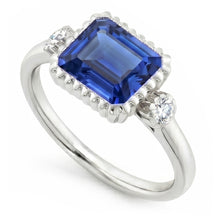 Afbeelding in Gallery-weergave laden, Ronde Natuurlijke echte diamant ( niet in het laboratorium gekweekt )en ring 3 stenen jubileum blauwe saffier ring 2,25 karaat