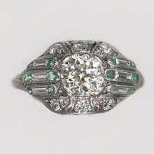 Afbeelding in Gallery-weergave laden, Ronde Oude Mijn Geslepen Echt Diamanten Ring Stokbrood & Groene Saffier 3,25 Karaat