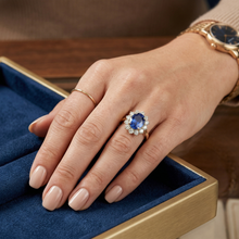 Afbeelding in Gallery-weergave laden, Ronde geslepen Sri Lanka blauwe saffier Natuurlijke echte diamanten ( niet in een laboratorium gekweekt ) 3 ct ring