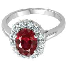 Afbeelding in Gallery-weergave laden, Rood ovaal geslepen robijn en Natuurlijke echte diamanten ( niet in een laboratorium gekweekt ) ring 5 karaat sieraden 14K witgoud