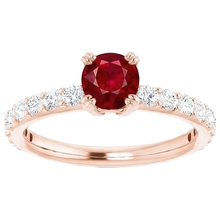 Afbeelding in Gallery-weergave laden, Rose Gold 14K 2,50 karaat vier riek Natuurlijke echte diamanten ( niet in een laboratorium gekweekt ) ronde Ruby Ring