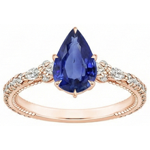 Afbeelding in Gallery-weergave laden, Rose Gold Diamond Ring Peer Ceylon Sapphire Vintage stijl 5,50 karaat