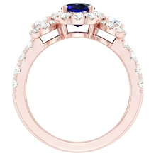 Afbeelding in Gallery-weergave laden, Rose Gold Halo ovale saffier ring 3 stenen stijl Natuurlijke echte diamant ( niet in het laboratorium gekweekt )en 5,50 karaat
