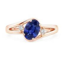 Afbeelding in Gallery-weergave laden, Rose goud 3 stenen trouwring 2,25 karaat ovale blauwe saffier sieraden