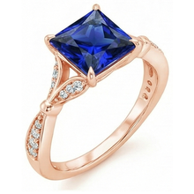 Afbeelding in Gallery-weergave laden, Natuurlijke Echte (Niet Labgekweekt) Roségouden Ring Met Accent Prinsesslijpsel Blauwe Saffier 5.50 Karaat
