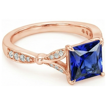 Afbeelding in Gallery-weergave laden, Natuurlijke Echte (Niet Labgekweekt) Roségouden Ring Met Accent Prinsesslijpsel Blauwe Saffier 5.50 Karaat