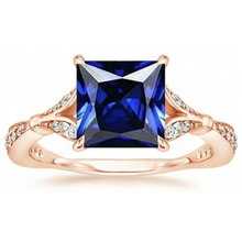 Afbeelding in Gallery-weergave laden, Natuurlijke Echte (Niet Labgekweekt) Roségouden Ring Met Accent Prinsesslijpsel Blauwe Saffier 5.50 Karaat