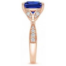 Afbeelding in Gallery-weergave laden, Natuurlijke Echte (Niet Labgekweekt) Roségouden Ring Met Accent Prinsesslijpsel Blauwe Saffier 5.50 Karaat