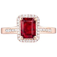 Afbeelding in Gallery-weergave laden, Roségouden 14K Emerald Cut Rode Robijn En Diamanten Trouwring 5 Ct