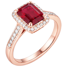 Afbeelding in Gallery-weergave laden, Roségouden 14K Emerald Cut Rode Robijn En Diamanten Trouwring 5 Ct