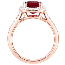 Afbeelding in Gallery-weergave laden, Roségouden 14K Emerald Cut Rode Robijn En Diamanten Trouwring 5 Ct