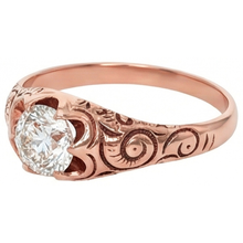 Afbeelding in Gallery-weergave laden, Roségouden Gypsy Solitaire Ring Oude Geslepen Echt Diamant Vintage Stijl 1 Karaat