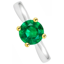 Afbeelding in Gallery-weergave laden, Colombiaanse Smaragd Rond Briljant Edelsteen Ring in Tweekleurig 14K Goud – zijaanzicht