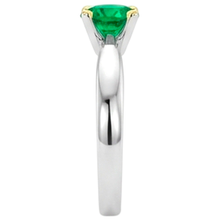 Afbeelding in Gallery-weergave laden, Colombiaanse Smaragd Rond Briljant Edelsteen Ring in Tweekleurig 14K Goud – bovenaanzicht