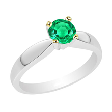 Afbeelding in Gallery-weergave laden, Colombiaanse Smaragd Rond Briljant Edelsteen Ring in Tweekleurig 14K Goud – hoofdaanzicht