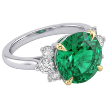 Afbeelding in Gallery-weergave laden, Fijne Smaragd Sieraadsteen Ring 4 karaat Tweekleurig 14K Goud – hoekaanzicht