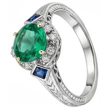 Afbeelding in Gallery-weergave laden, Fijne Smaragd Edelsteen Ring 2,50-karaat Tweekleurig 14K Goud – profielaanzicht