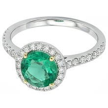Afbeelding in Gallery-weergave laden, Fijne Smaragd Edelsteen Ring 3 karaat Bicolor 14K Goud – hoekaanzicht