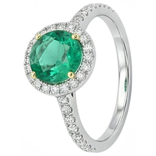 Afbeelding in Gallery-weergave laden, Fijne Smaragd Rond Briljant Edelsteen Ring in Bicolor 14K Goud – profielaanzicht