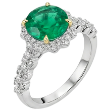 Afbeelding in Gallery-weergave laden, Fijne Smaragd Rond Briljant Gekleurde Steen Ring in Bicolor 14K Goud – zijaanzicht