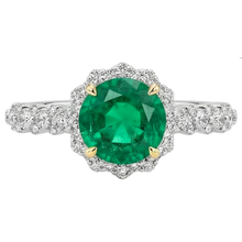 Afbeelding in Gallery-weergave laden, Fijne Smaragd Rond Briljant Gekleurde Steen Ring in Bicolor 14K Goud – vooraanzicht