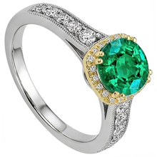 Afbeelding in Gallery-weergave laden, Smaragd Sieraadsteen Ring 2,50 karaat 14 Karaat Tweekleurig Goud – hoekaanzicht