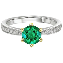 Afbeelding in Gallery-weergave laden, Smaragd Gekleurde Steen Ring 2,50-karaat 14 Karaat Tweekleurig Goud – zijaanzicht