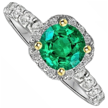 Afbeelding in Gallery-weergave laden, Smaragd Rond Briljant Edelsteen Ring in Bicolor 14K Goud – vooraanzicht