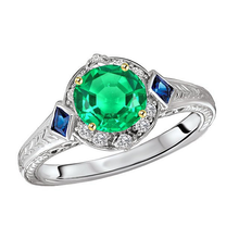 Afbeelding in Gallery-weergave laden, Fijne Smaragd Rond Geslepen Edelsteen Ring in Tweekleurig 14K Goud – hoofdaanzicht