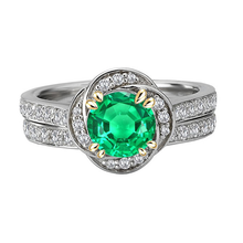 Afbeelding in Gallery-weergave laden, Fijne Smaragd Rond Briljant Edelsteen Ring in 14 Karaat Tweekleurig Goud – hoofdaanzicht
