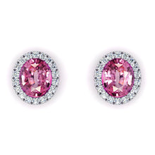 Afbeelding in Gallery-weergave laden, Roze Saffier Halo Diamanten Oorknopjes