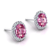 Afbeelding in Gallery-weergave laden, Roze Saffier Halo Diamanten Oorknopjes