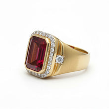 Afbeelding in Gallery-weergave laden, Birmese Robijn Heren Ring 8,5-karaat 10K Yellow Gold – vooraanzicht