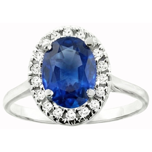 Afbeelding in Gallery-weergave laden, Saffier En Diamanten 5 Karaat Halo Ring Wit Goud 14K