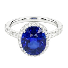 Afbeelding in Gallery-weergave laden, Saffier Verloving Ring Met Diamanten Halo