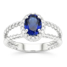 Afbeelding in Gallery-weergave laden, Saffier en Natuurlijke echte diamanten ( niet in een laboratorium gekweekt ) ovale fancy ring 1,55 karaat 14K witgoud