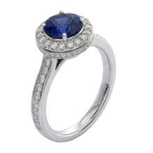Afbeelding in Gallery-weergave laden, echte round saffier 3karaat ring close-up detail