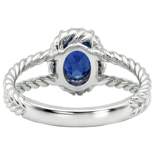 Afbeelding in Gallery-weergave laden, Saffier en Natuurlijke echte diamanten ( niet in een laboratorium gekweekt ) ovale fancy ring 1,55 karaat 14K witgoud